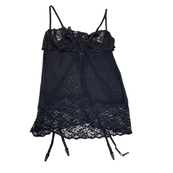 Fredericks of‎ Hollywood lace mesh Unlined Chemise Size 2X black - Picture 1 of 10